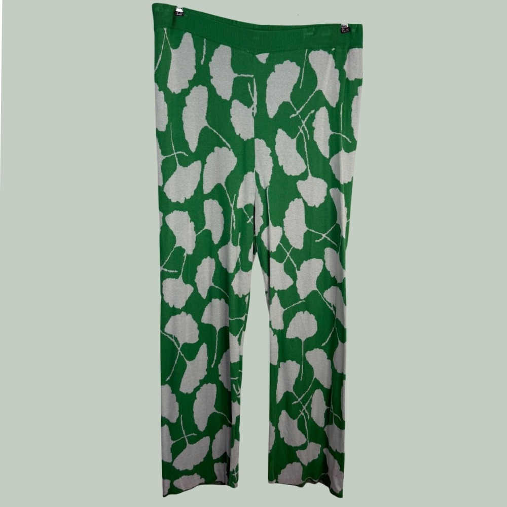 Diane von Furstenberg for Target Green Ginkgo Leaf Knit Pants XXL High Rise